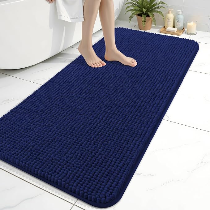 Arotive Chenille Bathroom Rugs 47x24, Soft Absorbent Bath Mat, Navy | Rubber Backing, Machine Washable Dry Bath Mats for Bathroom Floor, Tub and Shower, Home Decor Accessories