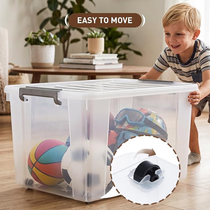 Citylife 69 QT Plastic Storage Bins with Latching Lids Stackable Storage Containers for Organizing Large Clear Storage Box for Garage, Closet, Kitchen, 8 Packs