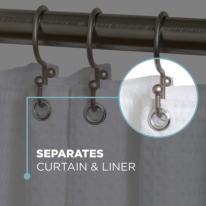 Zenna Home NeverRust Rustproof Aluminum Double Shower Curtain Hooks, Decorative Double Sided Metal Hooks for Shower Curtain, Set of 12, Brushed Nickel