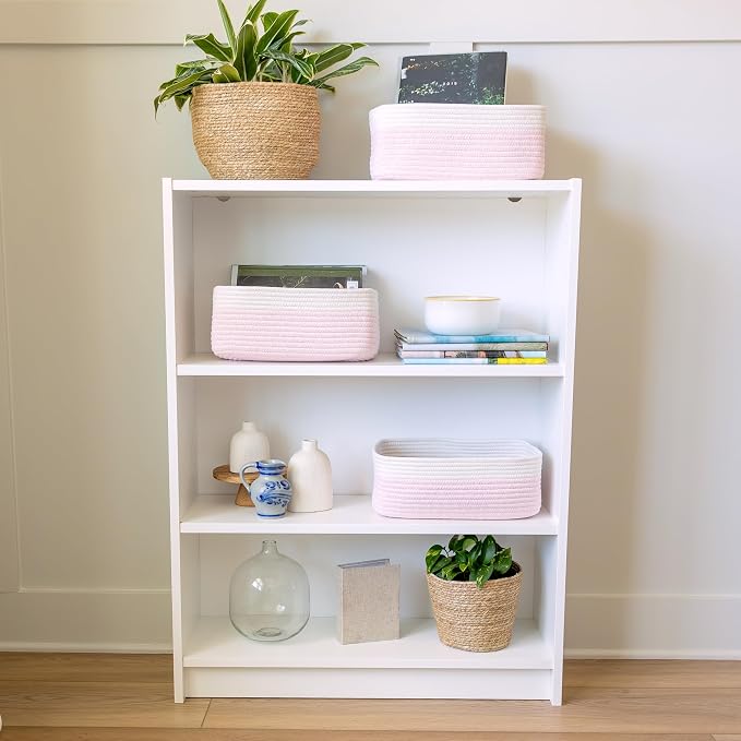 NaturalCozy 13.5”x8.5”x5.5” Rectangle Storage Baskets for Shelves 3 Pack | Cotton Rope Woven Small Baskets for Organizing | Small Storage Bins for Nursery, Bathroom, Closet, Shelf, Decorative