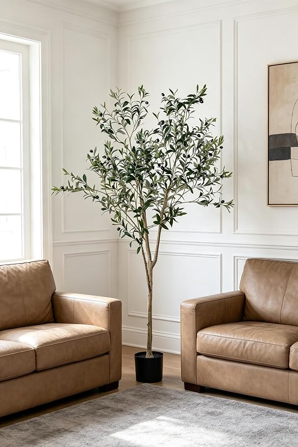 6FT Artificial Olive Tree Indoor for Living Room Decor with Planter | Fake Indoor Plants, Faux Plant Trees in Potted, Bendable Oliver Branch Leaves and Fruits for Modern Home House Office Decor