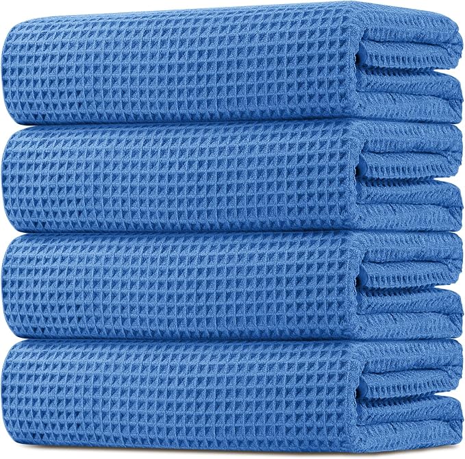 HOMEXCEL Waffle Bath Towels Set of 4 Pack, Waffle Towels for Bathroom, Blue | 400GSM Microfiber Waffle Bathroom Towel Set, Ultra Soft, Highly Absorbent, Quick Dry Towel for Gym, Shower, Spa, 30 x 60 Inch