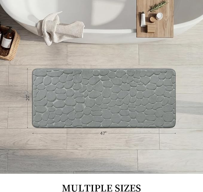 Memory Foam Runner Rug, Cobblestone Bathroom Runner Rugs Super Water Absorbent Bath Mats for Bathroom Machine Washable Bath Rugs for Hallway Bedroom Laundry Room(20 x 47,Light Gray)