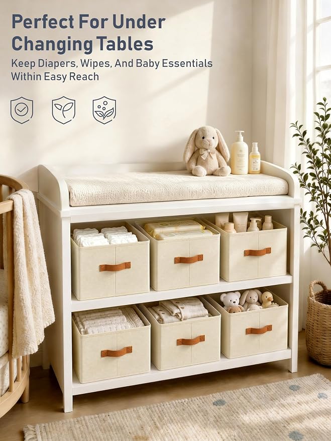 6 Pack Large Closet Storage Baskets Bins for Shelves, Collapsible Fabric Closet Organizers and Storage with Polyester Handles, Decorative Baskets for Organizing Clothes, Towels, Linen Closet 16x12x10"