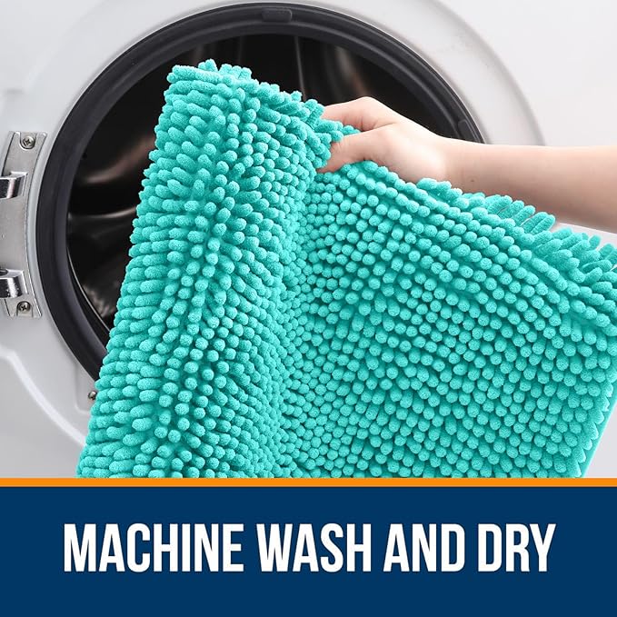 OLANLY Bathroom Rugs 30x20, Extra Soft Absorbent Chenille Bath Rugs | Teal, Quick-Drying Rubber Backing, Machine Washable Bath Mat for Bathroom Floor, Tub and Shower, Home Decor Accessories