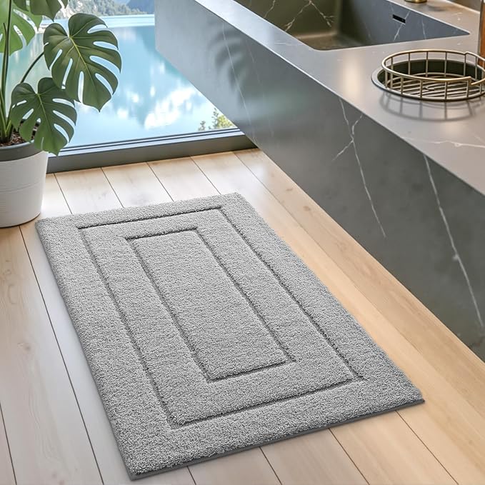 DEXI Bathroom Rugs 36x24, Non-Slip and Absorbent Bath Mat, Light Grey | Machine Washable, Soft Plush Microfiber Bathmat with Rubber Back, Quick Dry Rug for Shower, Tub, Sink