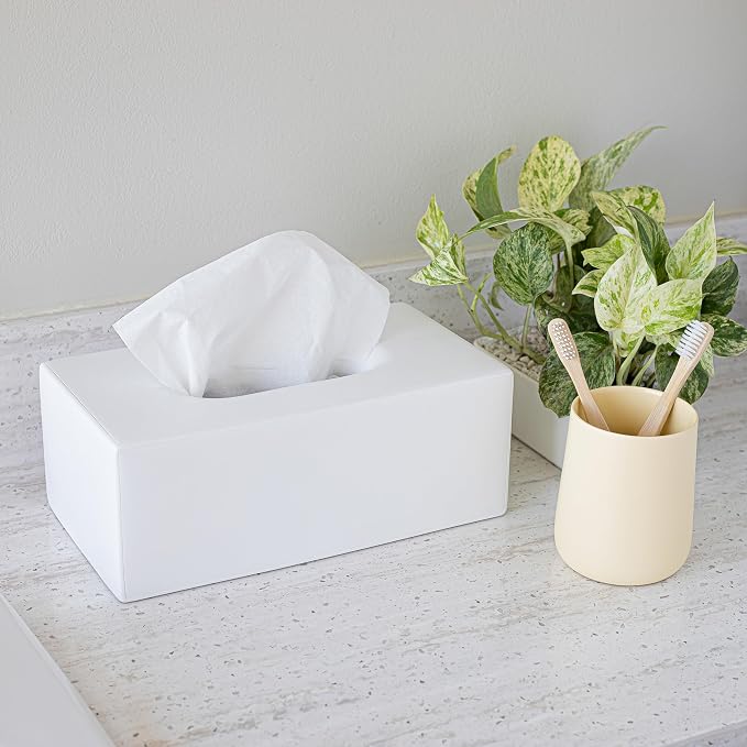 Yew Design Matte White Rectangular Tissue Box Cover