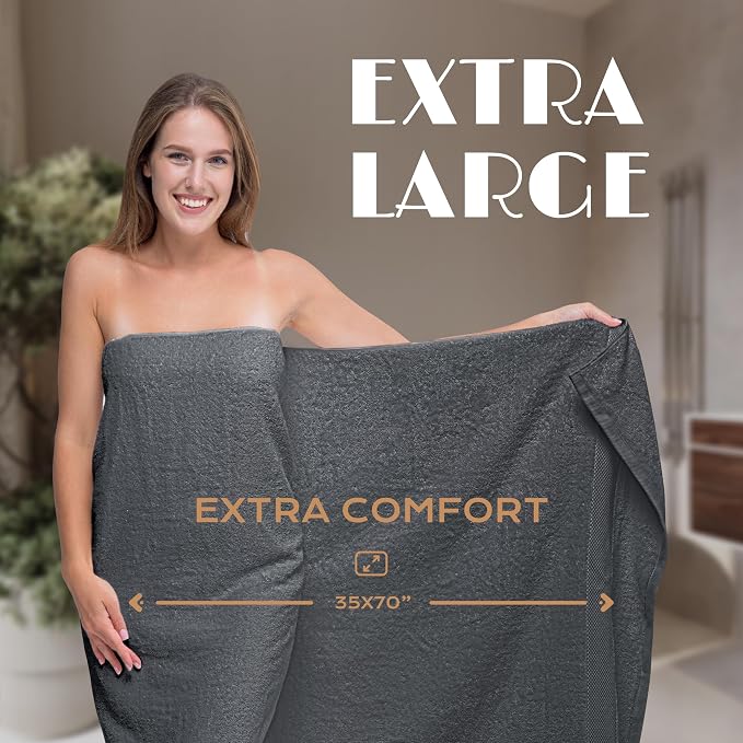White Classic Luxury Soft Bath Sheet Towels - 650 GSM Cotton Luxury Bath Towels Extra Large 35x70 | Highly Absorbent and Quick Dry | Hotel Quality Extra Large Bath Towels Oversized, Dark Gray, 2 Pack