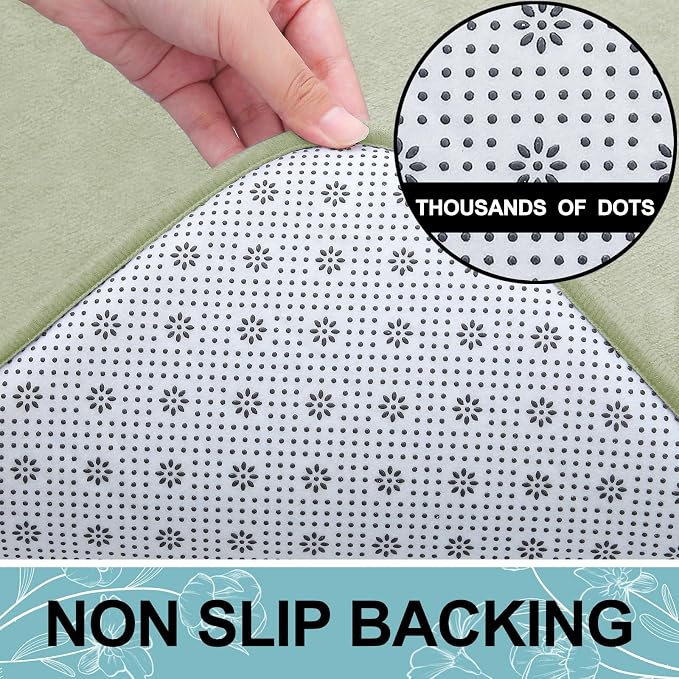 Smiry Memory Foam Bath Mat 24x16, Extra Soft and Absorbent Bathroom Rugs | Sage Green, Quick Dry Machine Washable Non-Slip Bath Mat for Bathroom Floor, Shower and Tub