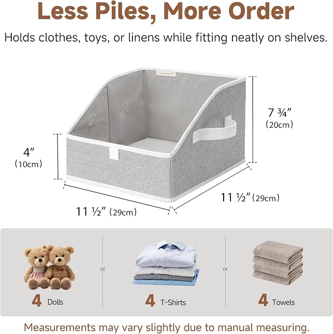 StorageWorks Closet Storage Bins Trapezoid, 3-Pack, Small, Gray | Closet Organizer Bins for Closet Shelves, Cube Storage, Fabric Clothes Bin, Foldable Organizing Baskets with Handles