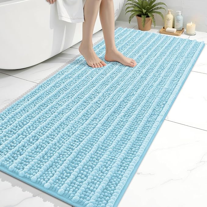 Arotive Bathroom Rugs Mat 60x24, Soft Absorbent Chenille Shaggy Bath Mat | Blue, Machine Wash Dry, Bath Rugs for Bathroom Floor, Tub and Shower, Home Decor Accessories