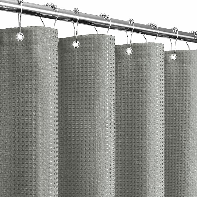 Long 230GSM Grey Shower Curtain, 72 x 78 | 230GSM Tall Fabric Shower Curtain for Bathroom, Water Repellent, Machine Washable
