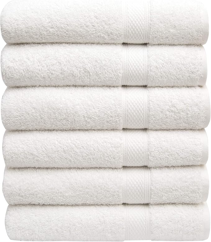 Pleasant Home Bath Towels Set of 6 (24” x 50”) 100% Cotton, White | 515 GSM | Lightweight, Soft & Highly Absorbent Luxury Towels for Bathroom | for Gym, Pool & Spa
