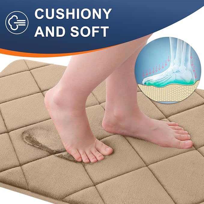 OLANLY Memory Foam Bath Mat 24x16, Ultra Soft and Absorbent Bathroom Rugs | Tan, Quick Dry, Machine Washable Shower Bath Rugs, Comfortable Bath Carpet for Bathroom Floor, Tub and Shower