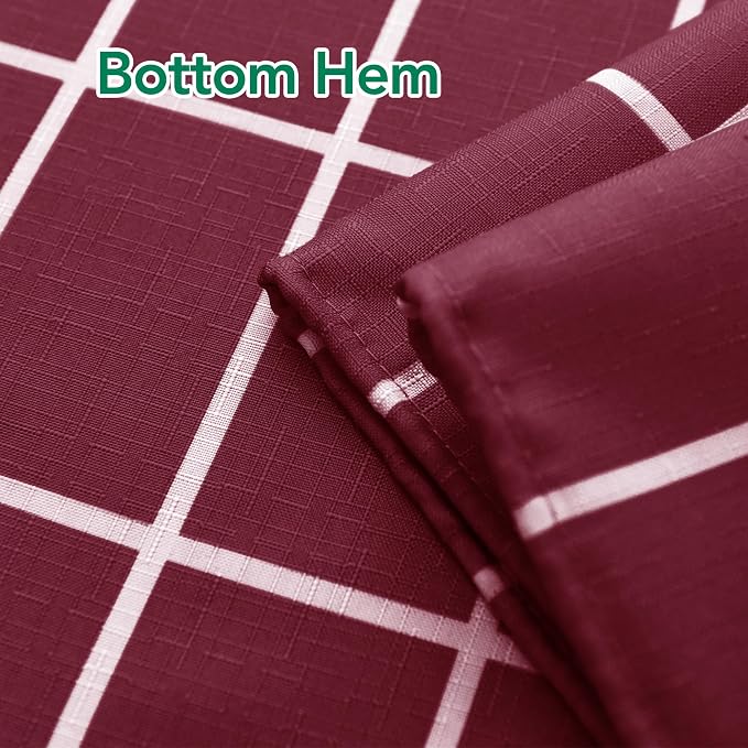Biscaynebay Extra Long Shower Curtains 84 Length-Bathroom Modern Farmhouse Faux Linen Textured Grid Plaid Fabric Shower Curtain, Minimalist Simple Geometric Neutral Decor Washable-72x84 Burgundy