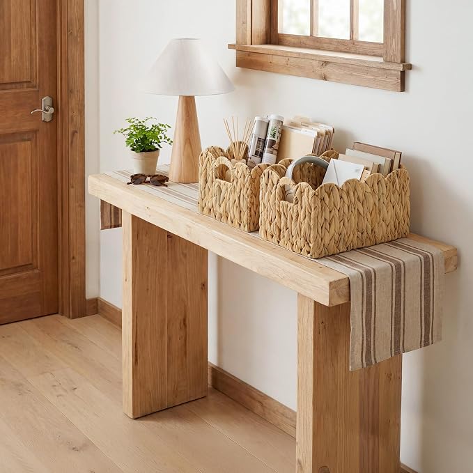 GRANNY SAYS Storage Baskets for Shelves, Wicker Basket with Scalloped Edge | Scalloped Water Hyacinth Basket, Storage Wicker Basket for Pantry, Water Hyacinth Baskets with Scalloped Edge, Woven Baskets