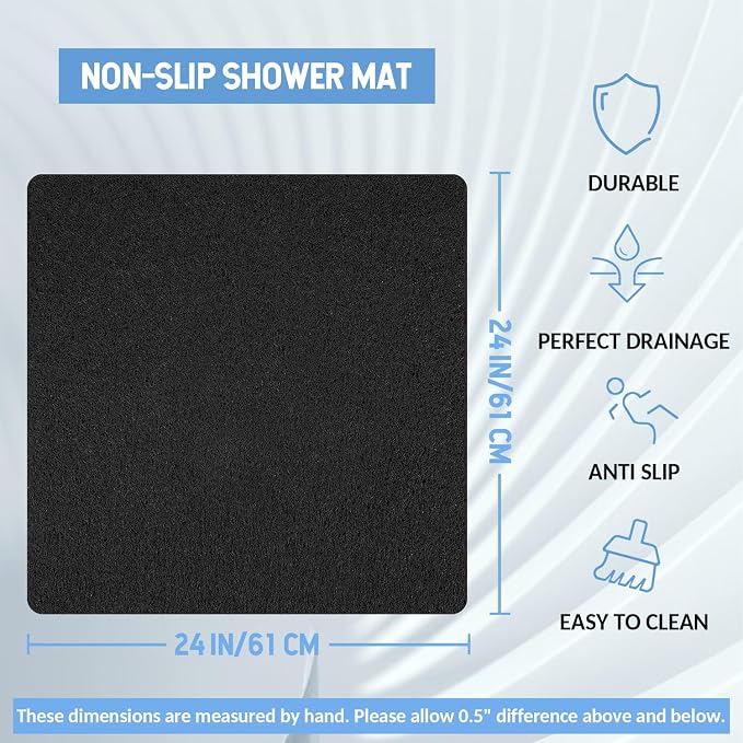 Hargiis Non-Slip Bathtub Mat, Anti Slip Shower Mat, Fast Drying Bathtub Mats, Foot Scrubber Mat, Anti Slip Mat for Tub, Floor, Bathroom, Kitchen, Home, Hotel (Black 24"×24")