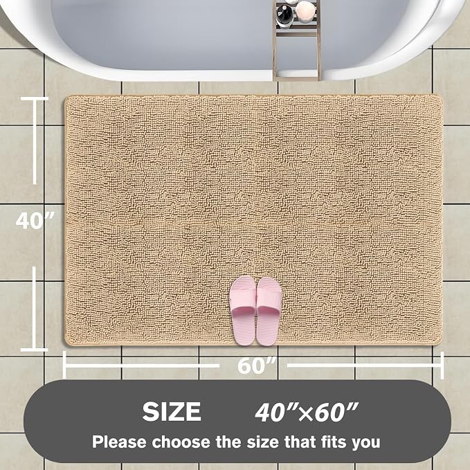 Bathroom Rugs 40 x 60 Inch – Extra Large Bath Mat | Absorbent and Washable Thick Chenille Bath Rugs Non-Slip Runner Rug for Bathroom, Shower, Tub(Ivory Cream)