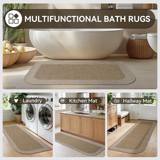 Bathroom Runner Rug, Long Thin Bath Mat Fit Under Door, Brown 24x70 | Quick Dry Absorbent, Rubber Backing Washable Large Bathmat, Shower Mat for Bathroom Floor, Tub and Outside Shower