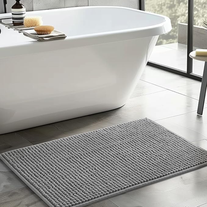 FRESHMINT Thick Chunky Chenille Bathroom Rug, Dove Gray, 24"x36" | Non-Slip Backing, Water Absorbent Surface, Machine Washable Care, Cushioned Comfort, Bathroom Floor Use