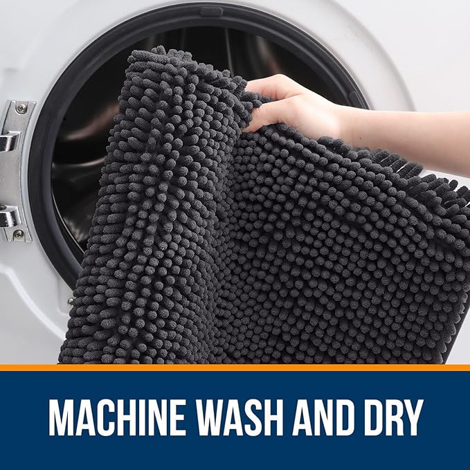 OLANLY Small Bathroom Rugs 24x16, Extra Soft Absorbent Chenille Bath Rugs | Dark Grey, Quick-Drying Rubber Backing, Machine Washable Bath Mat for Bathroom Floor, Tub and Shower, Home Decor Accessories