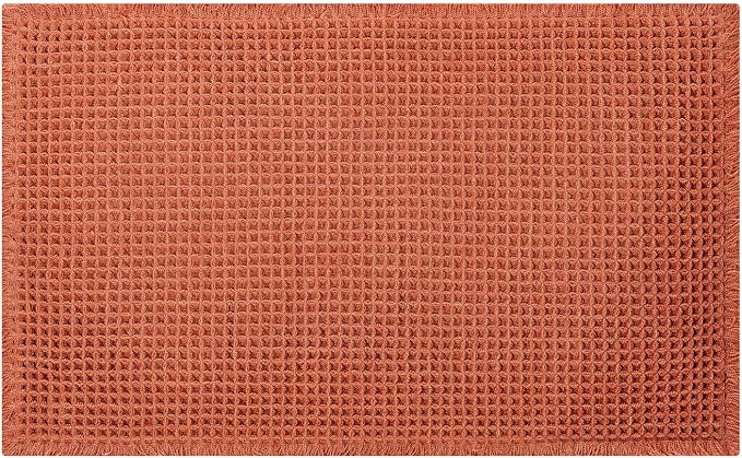 Burnt Orange Bathroom Rug, Fall Waffle Bath Mat Runner, 24" x 72" | Super Absorbent Quick Dry Bath Runner, Washable Waffle Weave, Non Slip Boho Farmhouse Bathroom Fall Decor for Sink or Tub