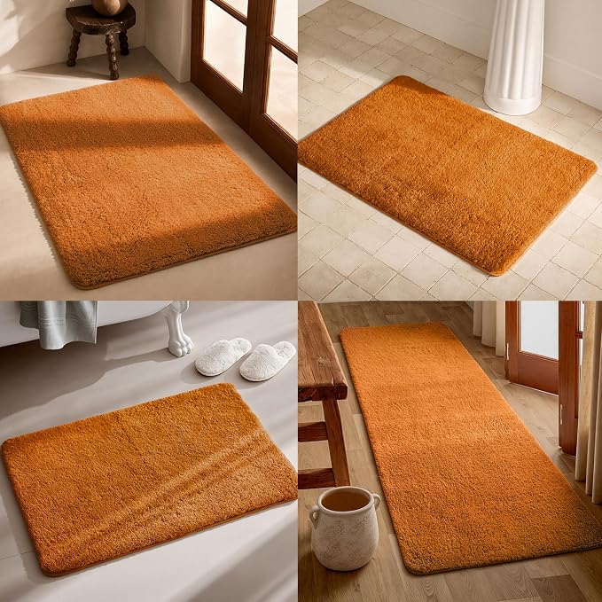 TYUU Bathroom Runner Rug, Ultra Soft Long Bath Mat Super Absorbent Quick Dry Bathroom Runner Rugs 24 x 72 Non Slip Washable, Orange 24" x 72"