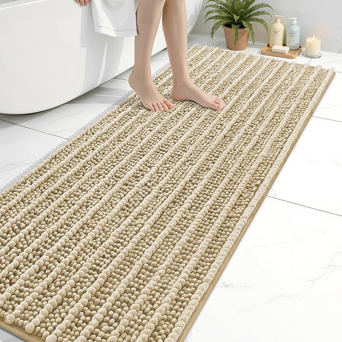Arotive Bathroom Rugs Mat 70x24, Soft Absorbent Chenille Shaggy Bath Mat | Beige, Machine Wash Dry, Bath Rugs for Bathroom Floor, Tub and Shower, Home Decor Accessories