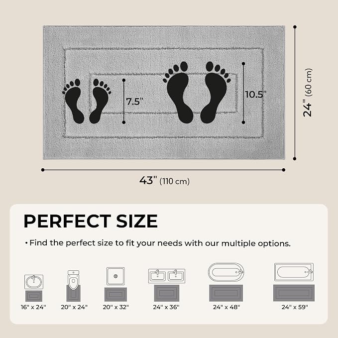 GRANNY SAYS Gray Bathroom Runner Rug 24" x 43", Soft Microfiber Bath Mat | Non-Slip long rug with TPR Backing, Absorbent, Machine Washable Extra Large Bath Rugs for Double Vanity, Shower, Tub