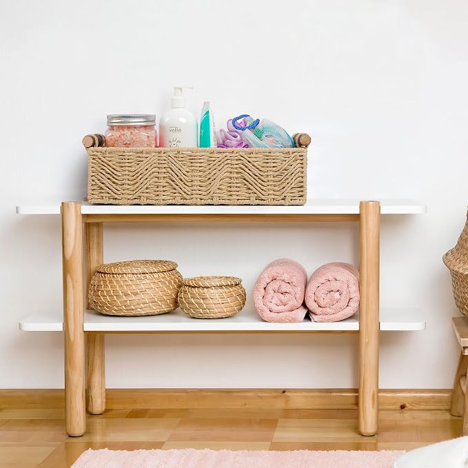 Toilet Paper Storage Basket for Bathroom Countertop Baskets for Organizing | with Handle for Bathroom Bedroom Home Decor Small Basekt for Shelves Apartment Countertop Use,Beige