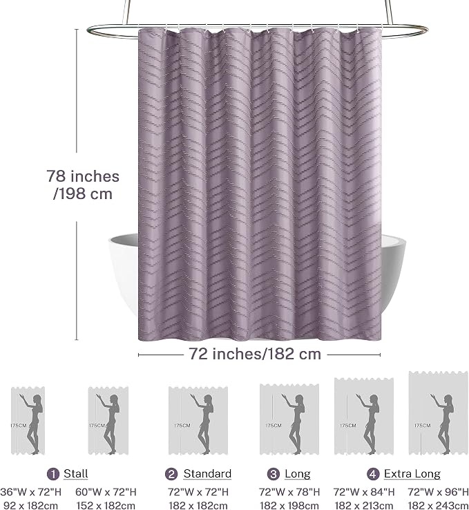 Siiluminisoy Extra Long Boho Shower Curtain Purple Woven Fabric 78 in Shower Curtain, Tufted Chevron Striped, 72 x 78, Modern Chic Textured Minimalist Cute Shower Curtain for Bathroom