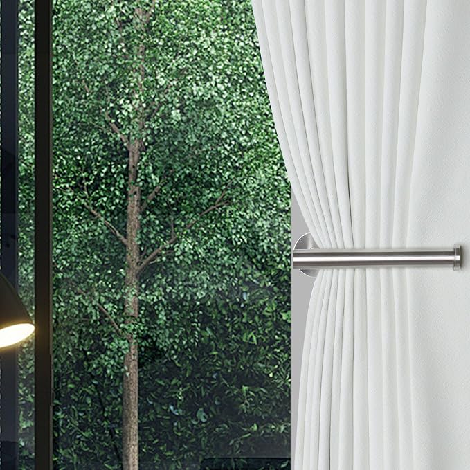 Groleca Adhesive Curtain Holdbacks - 4 Pack No Drill Tie Backs Hooks for Drapes, Damage-Free Wall Mounted Curtain Holders with Strong Adhesive (Silver) | No Drill Curtain Tie Backs Hooks for Drapes, Metal Curtain Holders, Damage-Free Wall Mounted, Stro...