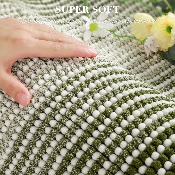Bathroom Rugs and Mats Sets, 2 Piece Thick Absorbent Chenille Bath Mat Rug Set Non Slip, Soft Shaggy Bath Room Floor Mats for Bathroom, Machine Washable (Sage, 20" x 32" Plus 16" x 24")