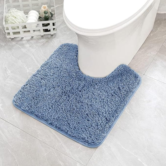 MIULEE Blue Toilet Bathroom Rug U-Shaped Microfiber Bath Mat 24x24 Inch | Absorbent, Non Slip, Quick Dry, Fluffy Bath Rugs for Bathroom Floor Tub Showers, Machine Washable