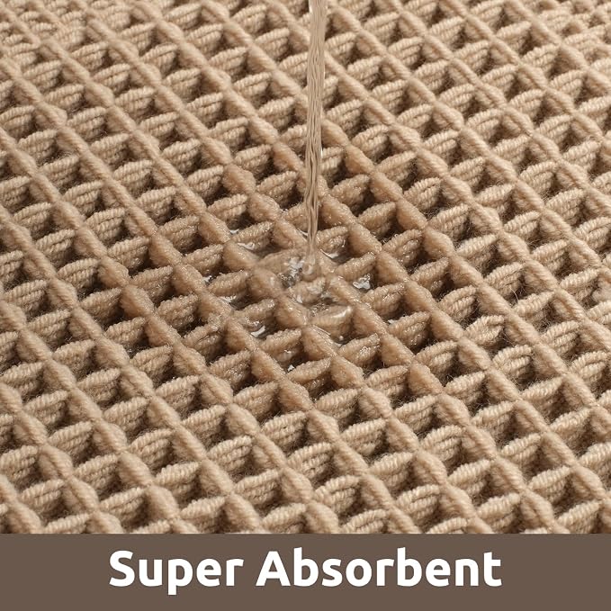 AMOAMI Waffle Bath-Mat, Absorbent Bath Mats for Bathroom Non Slip, Machine Washable Bathroom Rugs with Tassels Ultra Soft Boho Bath Rugs for Floor 18"x30" Beige