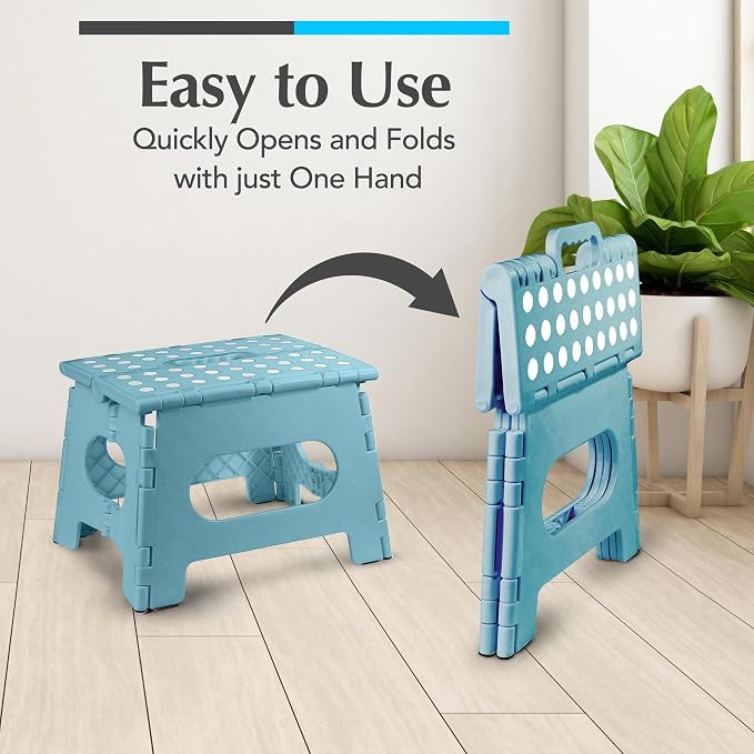 Handy Laundry Folding Step Stool 9 Inch, Teal, Non-Slip Holds 300 lbs | 9 Inch, Teal, Foldable Collapsible Step Stool, Non-Slip, Holds 300 lbs, Kitchen Bathroom Bedroom, Adults