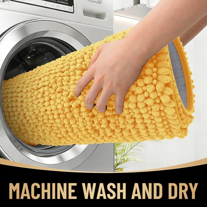 OLANLY Thick Chenille Bathroom Runner Rugs Mats 44x24, Yellow | Soft Absorbent Bath Rugs, Rubber Backing, Machine Wash Dry, Bath Mats for Bathroom, Tub and Shower, Home Decor Accessories