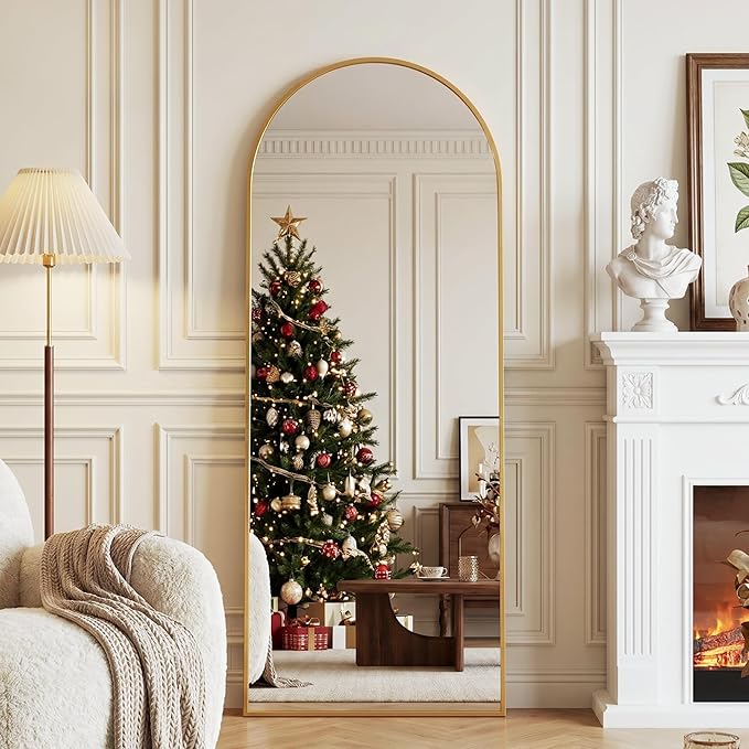 Full Length Mirror, 59" x 18" Arched Full Body Mirror Large Standing Floor Mirrors, Mirrors for Bedroom, Bathroom, Living Room Standing or Wall Leaning, Gold