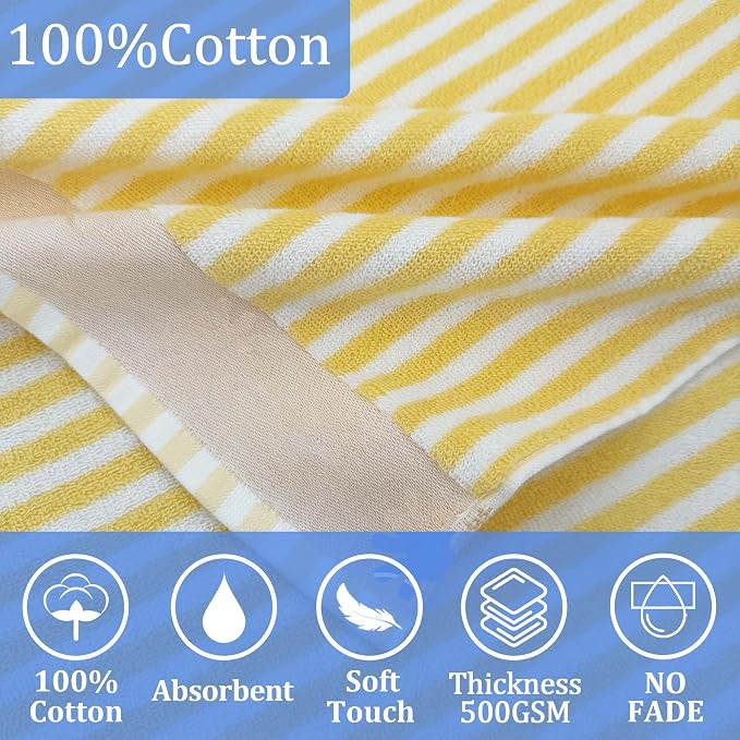VOOVA & MOVAS Big Kids Hooded Beach Wrap, 8+, 100% Cotton,Yellow White | Yellow Stripe Design, Soft, Absorbent & Quick Dry, Ideal for Girls’ Bath, Beach and Pool Use