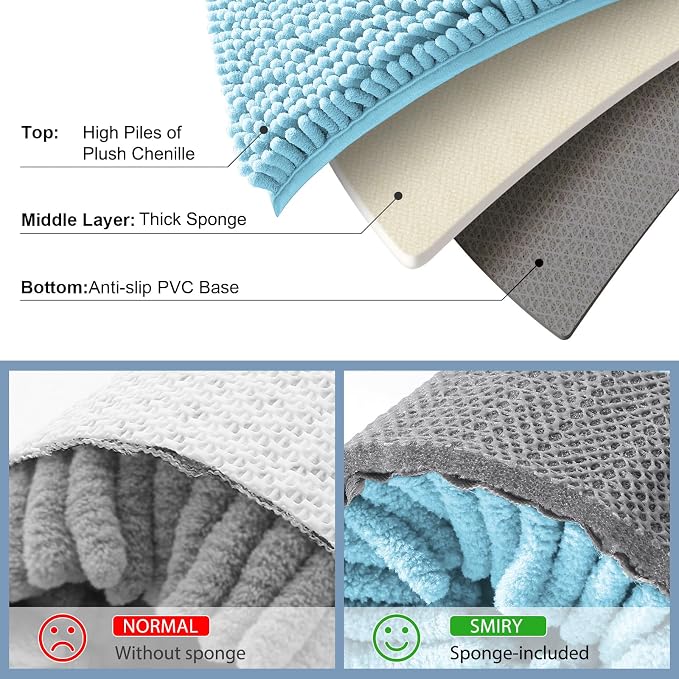 Smiry Toilet Rugs U-Shaped 24x24, Extra Soft Absorbent Contoured Bath Mat | Sky Blue, Machine Washable Non Slip Luxury Chenille Contour Bath Rugs for Toilet