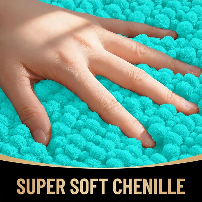OLANLY Thick Chenille Small Bathroom Rugs 24x16, Absorbent Bath Mat, Teal | Soft Bath Rugs, Rubber Backing, Machine Wash Dry, Bath Mats for Bathroom, Tub and Shower, Home Decor Accessories