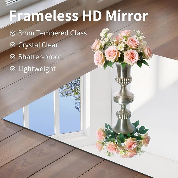 CILIBER Frameless Mirror, 18x24 Mirrors for Wall, Rectangle Bathroom Mirror for Over Sink, 18 inch Vanity Mirror with Polished Edge, 3mm Tempered Glass, Hangs Horizontally or Vertically