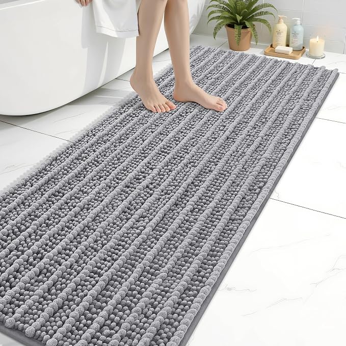 Arotive Bathroom Rugs Mat 70x24, Soft Absorbent Chenille Shaggy Bath Mat | Grey, Machine Wash Dry, Bath Rugs for Bathroom Floor, Tub and Shower, Home Decor Accessories