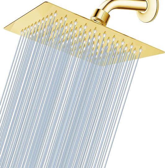 Voolan Rain Shower head, High Pressure Shower Head Made of 304 Stainless Steel, Relaxed Shower Experience Even at Low Water Flow and Pressure(8" Gold)