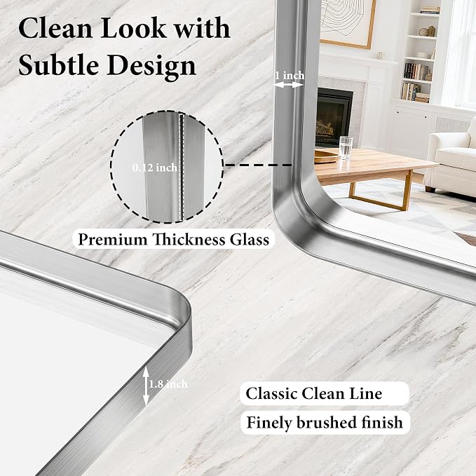 30x36 Inch Silver Metal Framed Bathroom Mirror for Wall, HD Tempered Glass | Vanity Mirror for Over Sink, Anti-Rust Aluminum Alloy Mirror, Farmhouse, Horizontally or Vertically Hanging