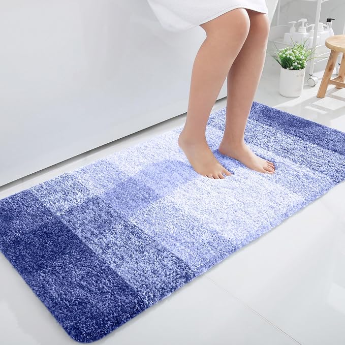 OLANLY Bathroom Runner Rug 44x24, Extra Soft Absorbent Microfiber Bath Rugs | Blue-Violet, Non-Slip Quick-Drying Rubber Backing, Washable Long Bath Mat for Floor, Tub and Shower, Home Decor
