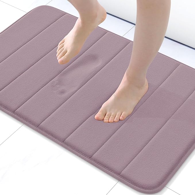 Buganda Memory Foam Bath Mat 24 x 16, Ultra Soft Absorbent Bathroom Rugs | Mauve, Machine Washable Quick Dry Bath Mats for Bathroom Floor, Shower and Tub, Home Decor Accessories