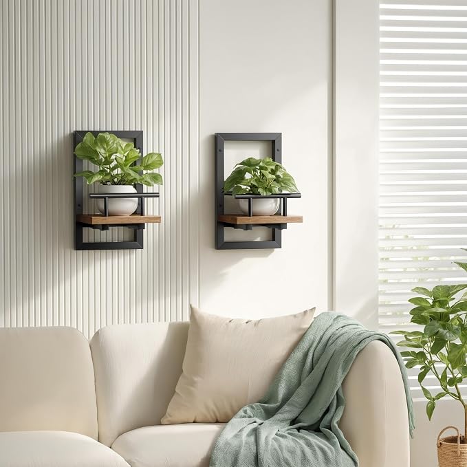Sbosbo Floating Shelves for Wall Plant Shelf Indoor Wall Mounted Shelves | Wall Planters for Indoor Floating Plant Shelves for Bedroom, Living Room, Kitchen, Office, Bathroom Decor (2 Pack)