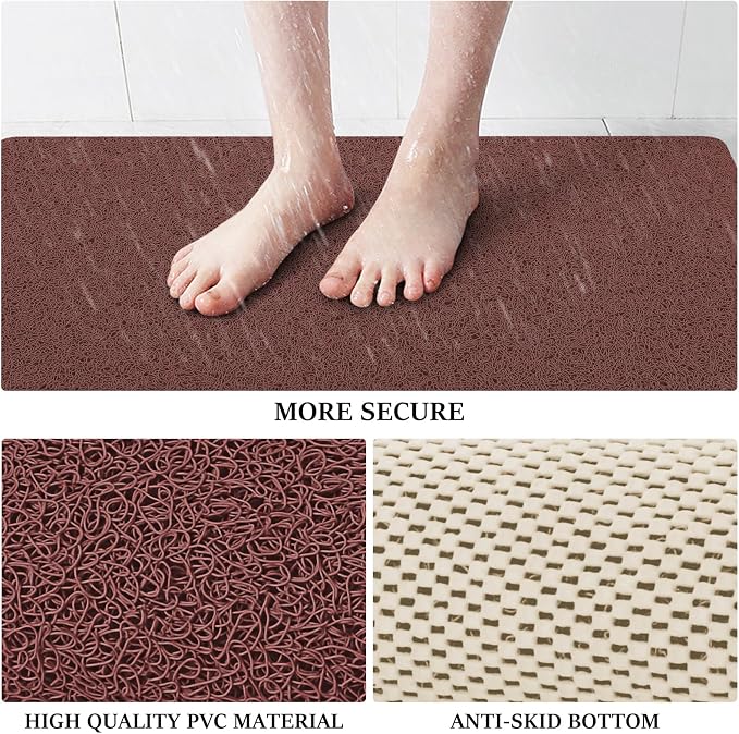 LuxStep Shower Mat Bathtub Mat,Non-Slip Bath Mat with Drain, Quick Drying | 32x16 inch, PVC Loofah Bathmat for Tub,Shower,Bathroom,Reddish Brown