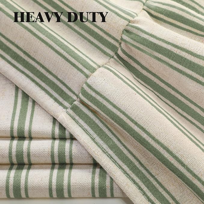 Farmhouse Shower Curtain Ruffle Linen Cream-Green Stripe 72"W x 78"L | Farmhouse Boho, Striped, Bottom Ruffle, Linen Fabric, Rustic, Country, Natural Look, Washable, for Bathroom Bathtub